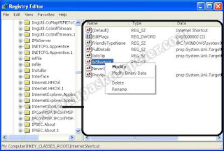 Menghapus IsShortcut pada root key HKEY_CLASSES_ROOT\InternetShortcut