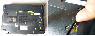 Melepas penutup bodi belakang Acer 4720Z