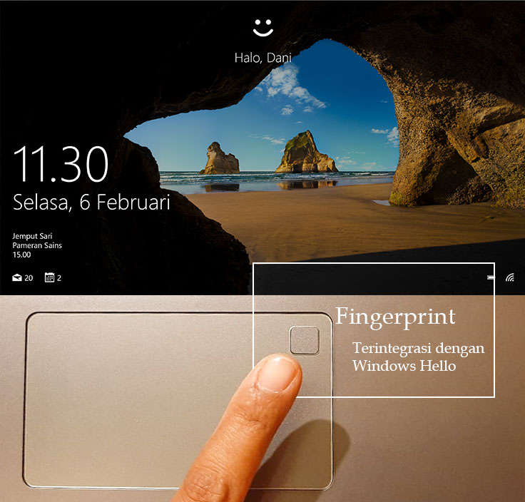 tampilan windows hello di layar laptop asus vivobook ultra a412