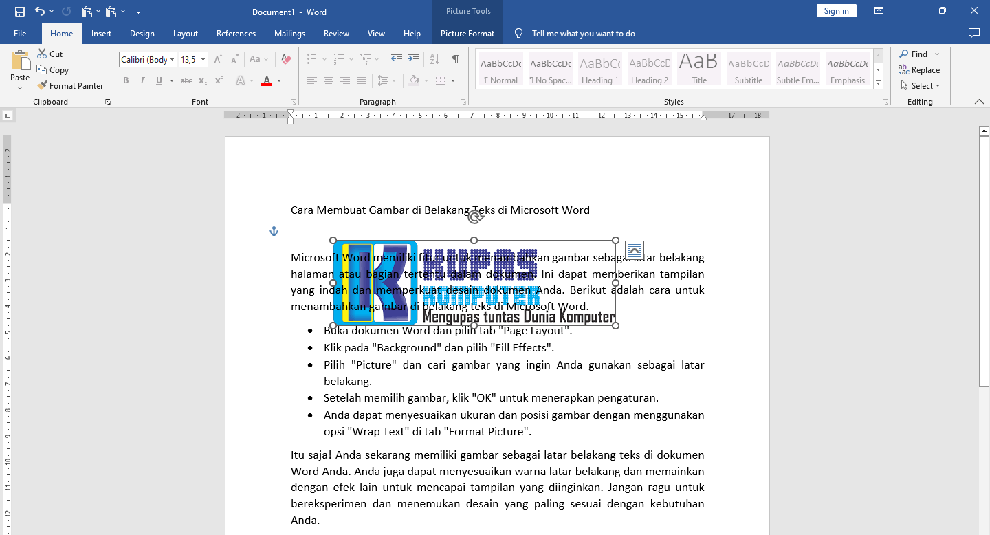 Cara Membuat Gambar di Belakang Teks di Microsoft Word
